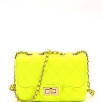 Quilted Turn-Lock Chain Neon Cross Body Shoulder Bag