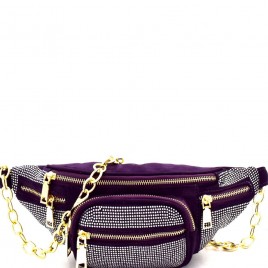 Rhinestone Accent Multi-Pocket Chain Fanny Pack