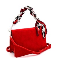 Scarf Chain Accent Felt-Suede Medium 2-Way Flap Satchel Bag