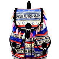 Thread Tassel Accent Aztec Tribal Drawstring Backpack